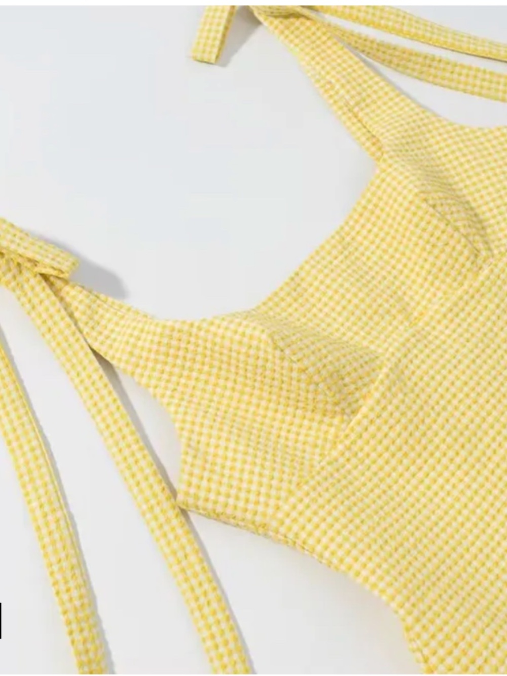 Yellow Gingham Tie Strap Mini Dress | Lemon Market Vacation Dress - Picture 3 of 5
